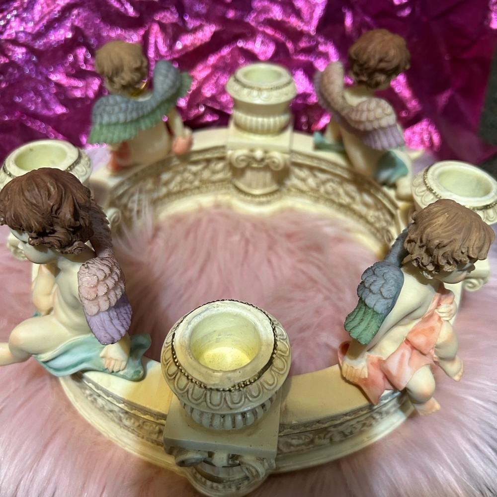 Vintage Christmas Cherub Fountain Figurine Candle Holder